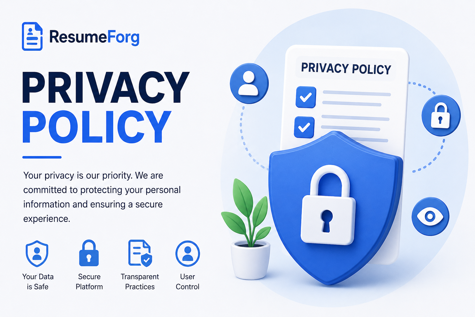 Welcome to ResumeForg. We value your privacy and are committed to protecting your personal information. This Privacy Policy explains how we collect, use, store, and protect your data when you use our free ATS-friendly resume builder and CV maker.