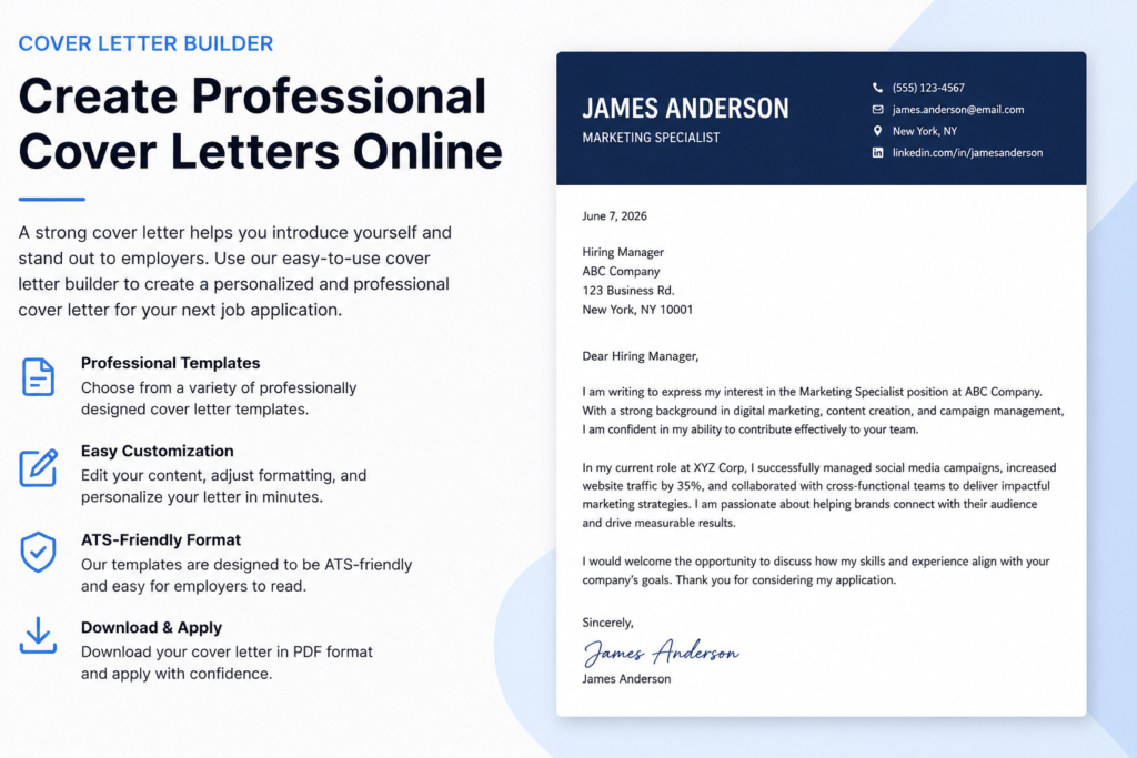 Professional cover letter example created using ResumeForg Cover Letter Builder