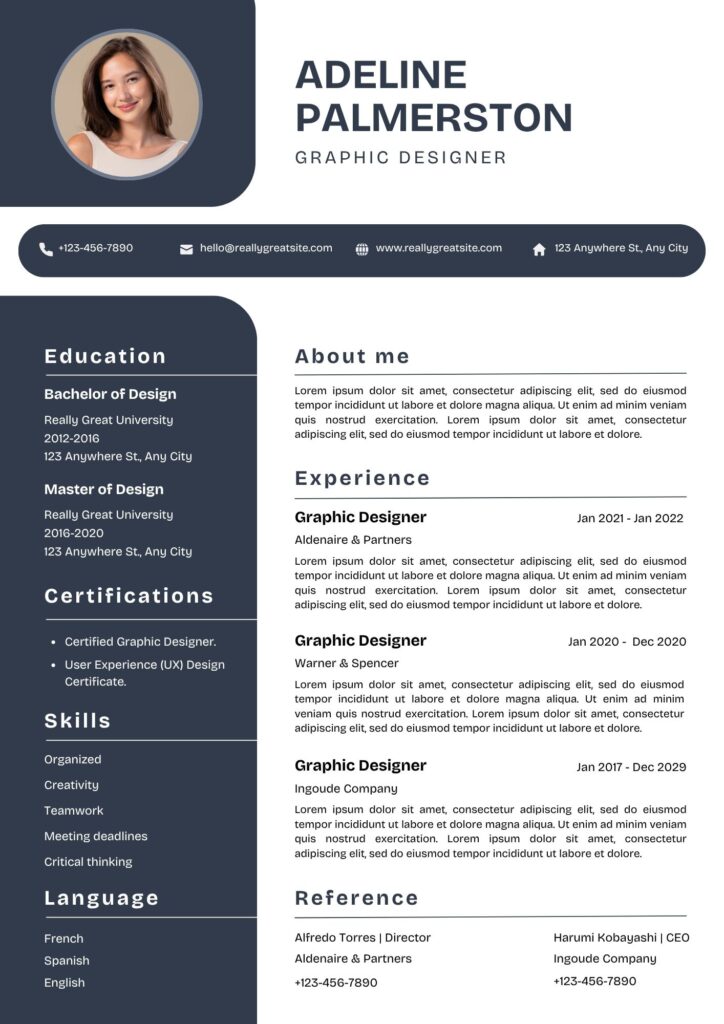 Dark Blue and White Minimalist Education Resume